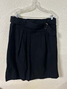 Dries Van Noten 100% Wool Pleated Mini Skirt with Buckle Belt